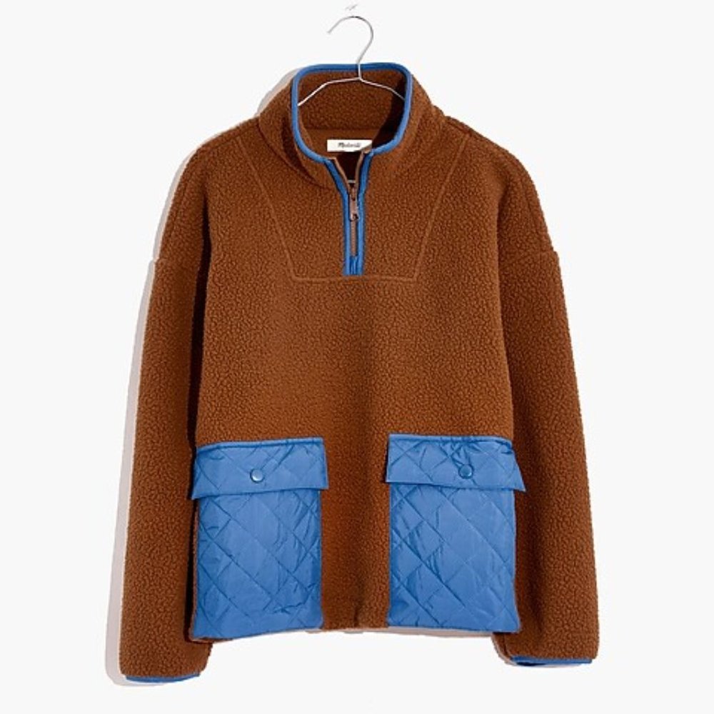 Teddy Zip Up Pullover with Quilted Pockets